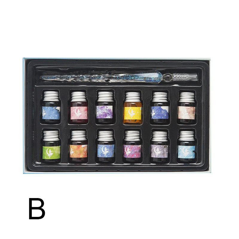 Penna Di Vetro e impostato di Inchiostri di Vetro di cristallo stellato cielo immersione Penna Penna Stilografica Inchiostri per la Scrittura di Disegno Ufficio Scuola Forniture JR D: B