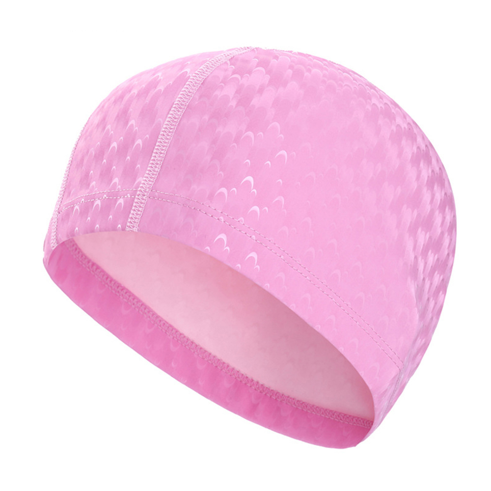 Revestimento do plutônio das mulheres dos homens nadar piscina boné brilhante pele de tubarão elástico chapéu de banho à prova dwaterproof água longo cabelo proteção da orelha para adultos: Rosa