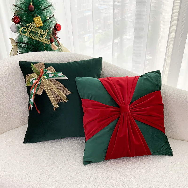 Christmas Decoration Throw Pillowcase Flannelette Bow Sofa Pillow Cover Living Room Decoration Cushion Cover 45X45