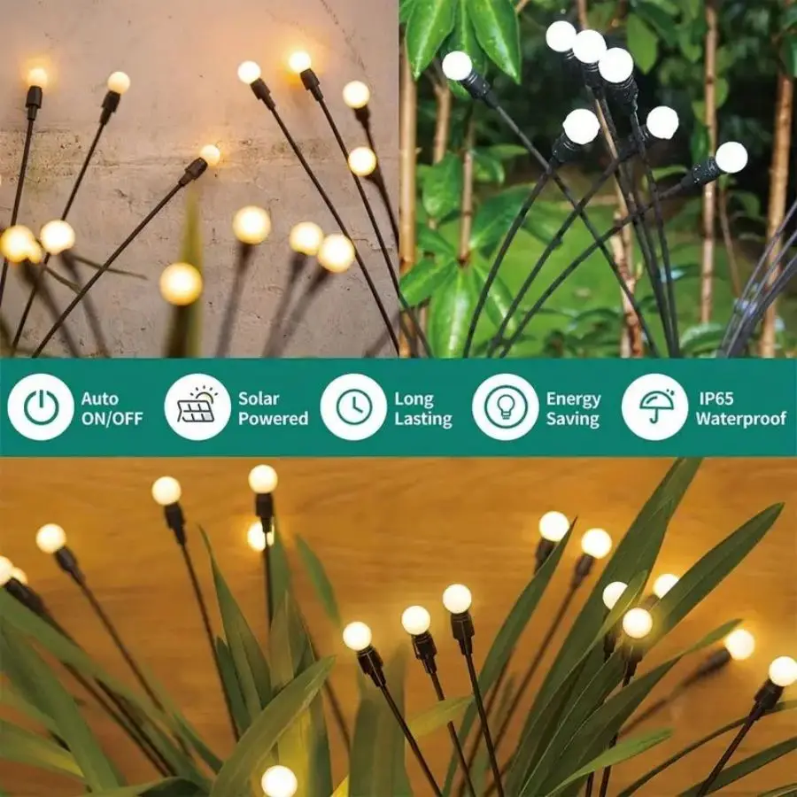 LED-tuinverlichting op zonne-energie Aangedreven Firefly Lights Outdoor waterdichte levendige tuinverlichting voor terraspaddecoratie, warm