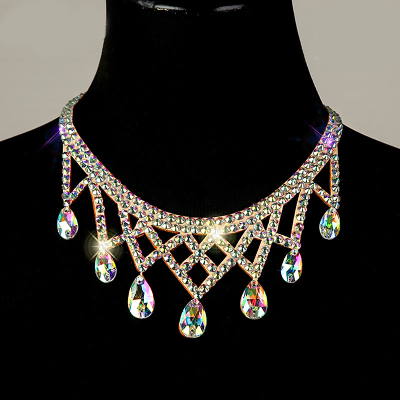 Collana di danza del ventre con strass per donna adulta di fascia alta, professione di scena, accessori per competizioni, gioielli da ballo