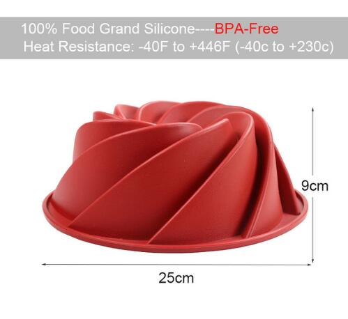 Large Spiral Shape Food Grade Silicone Bundt Cake Mold Pan 3d Fluted Cake Mould Form Bread Bakery Baking Tools Bakeware: 8