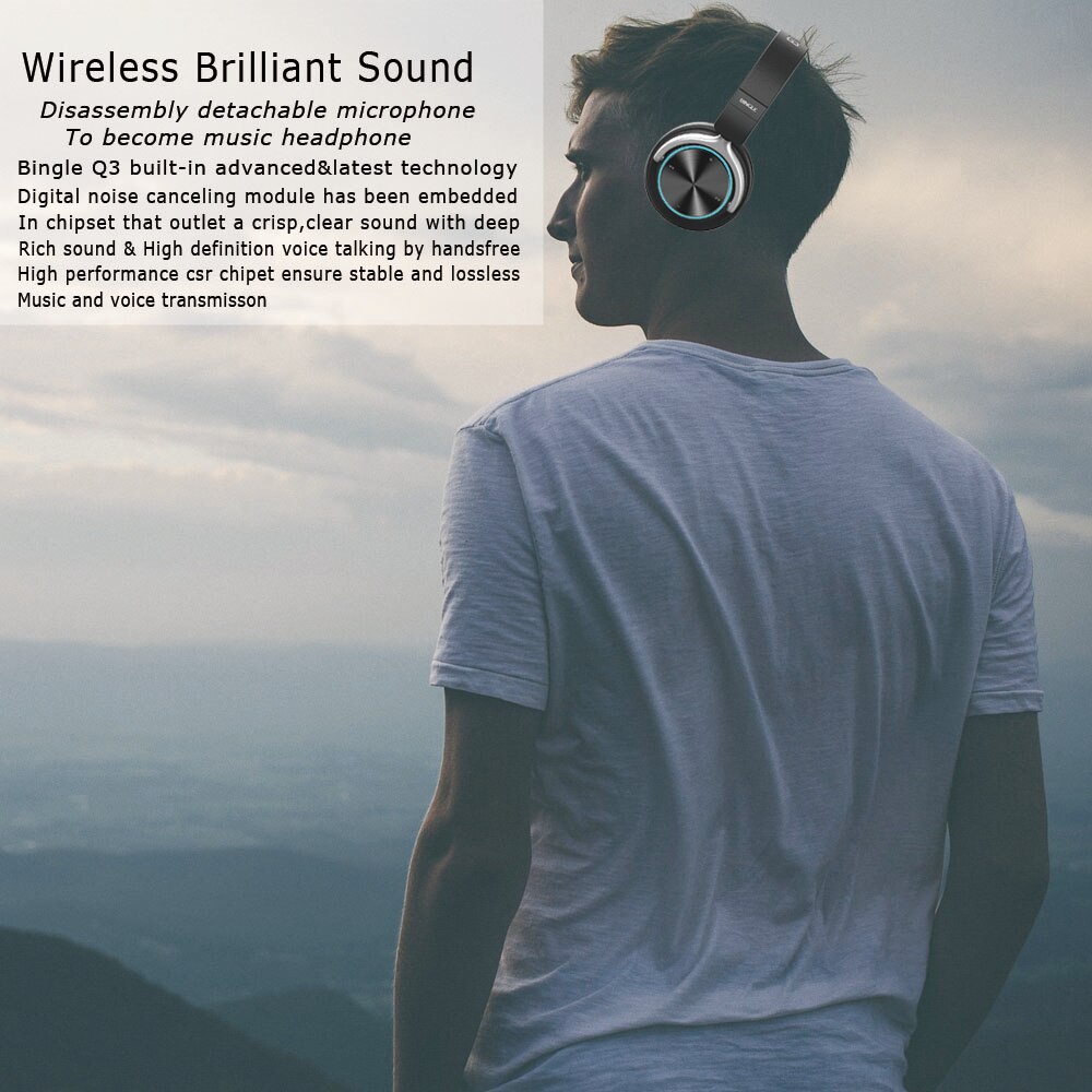 Q3 draadloze hoofdtelefoons met over-ear noise cancelling microfoon, stereo draadloze bluetooth hoofdtelefoon met microfoon