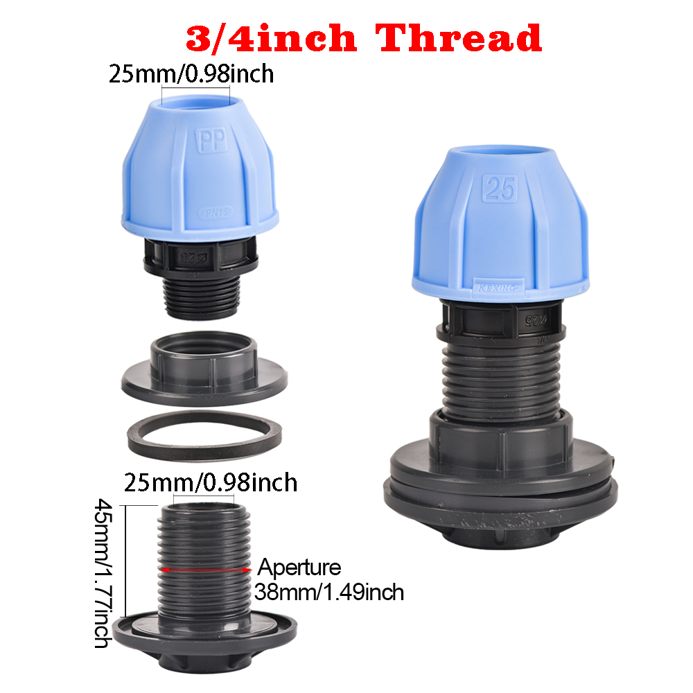 Regenfass-passend zu anschließen OD 20/25/32 mm PE-Rohrverbinder-Adapter für Wassertanks, Aquarien, Wannen, Schwimmbecken