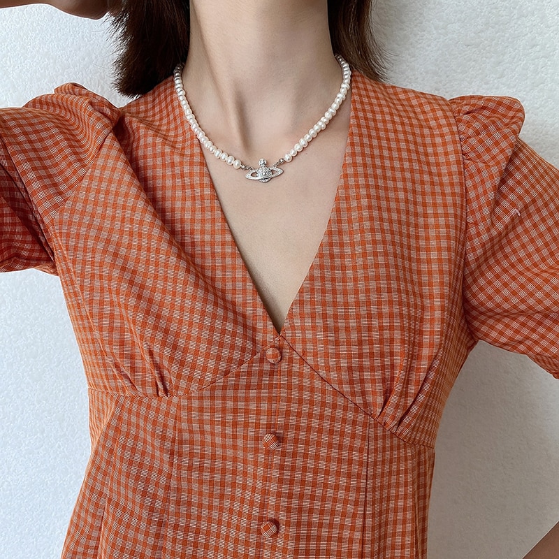 Luxe vintage klassieke saturnus parelketting, vrouwelijke zoetwaterparel, sleutelbeenketting, korte ketting, armband, toa