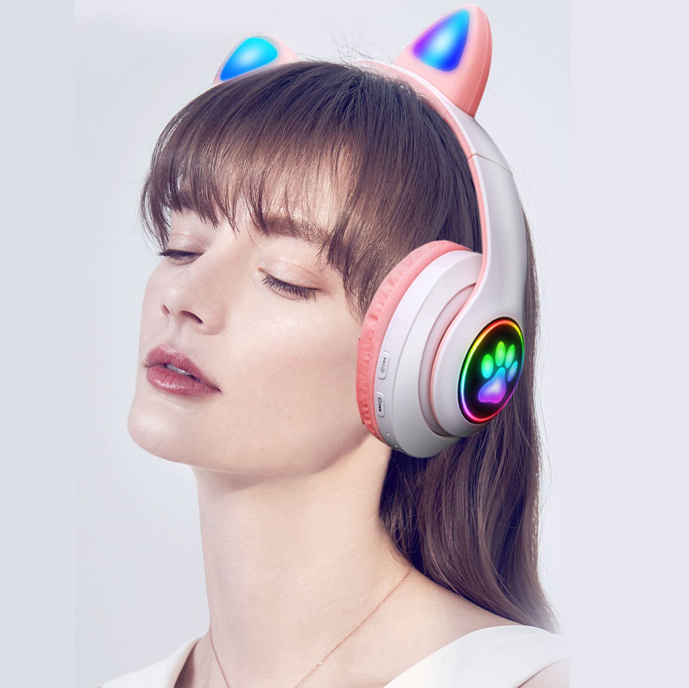 Różowe słodkie kocie uszy bezprzewodowe słuchawki zestaw słuchawkowy zgodny z Bluetooth Stereofoniczne składane słuchawki z mikrofonem muzyka prezent dla dziewczynki