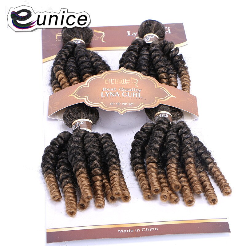 Eunice HAIR Synthetic Weave Funmi Curly Hair Bundles 4Pieces One Set Natural Soft Ombre Brown 18-20 inch Hair Extensions 200Gram