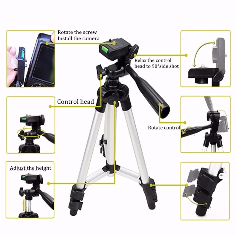 Professionele Opvouwbare Camera Statief Houder Stand Schroef 360 Graden Draaibare Statief Stabilizer Aluminium Stok Met Telefoon Houder