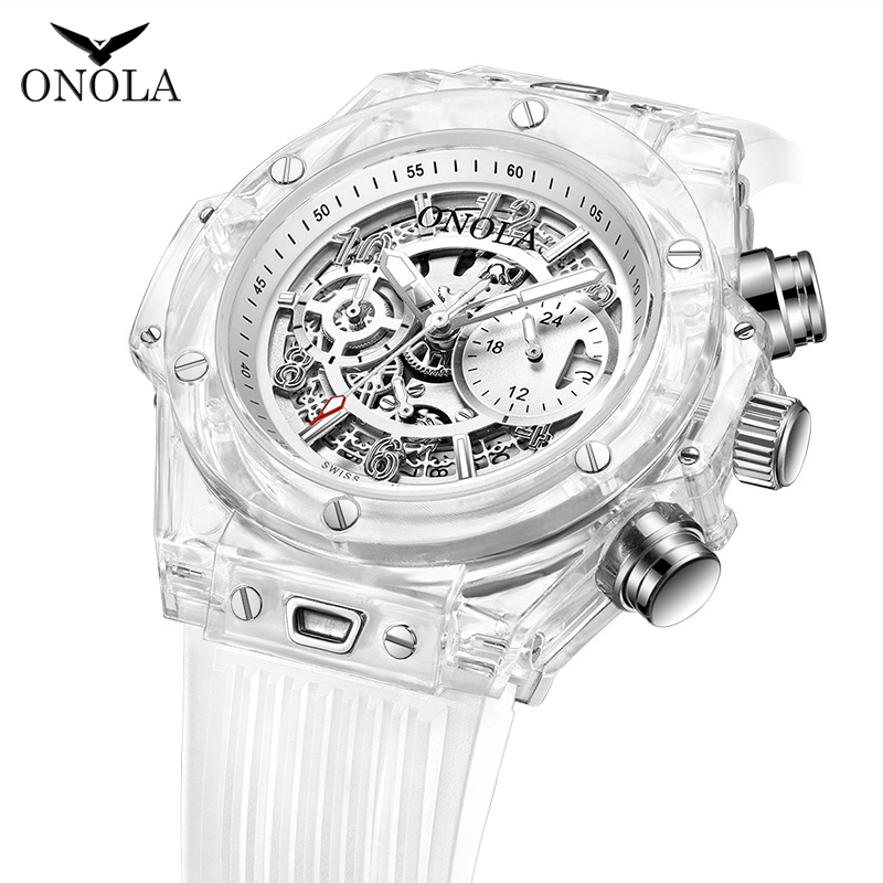 ONOLA transparent Kunststoff Uhr mann frauen Chronograph lässig herkunft Quarz armbanduhr männlichen einzigartige Relogio masculino