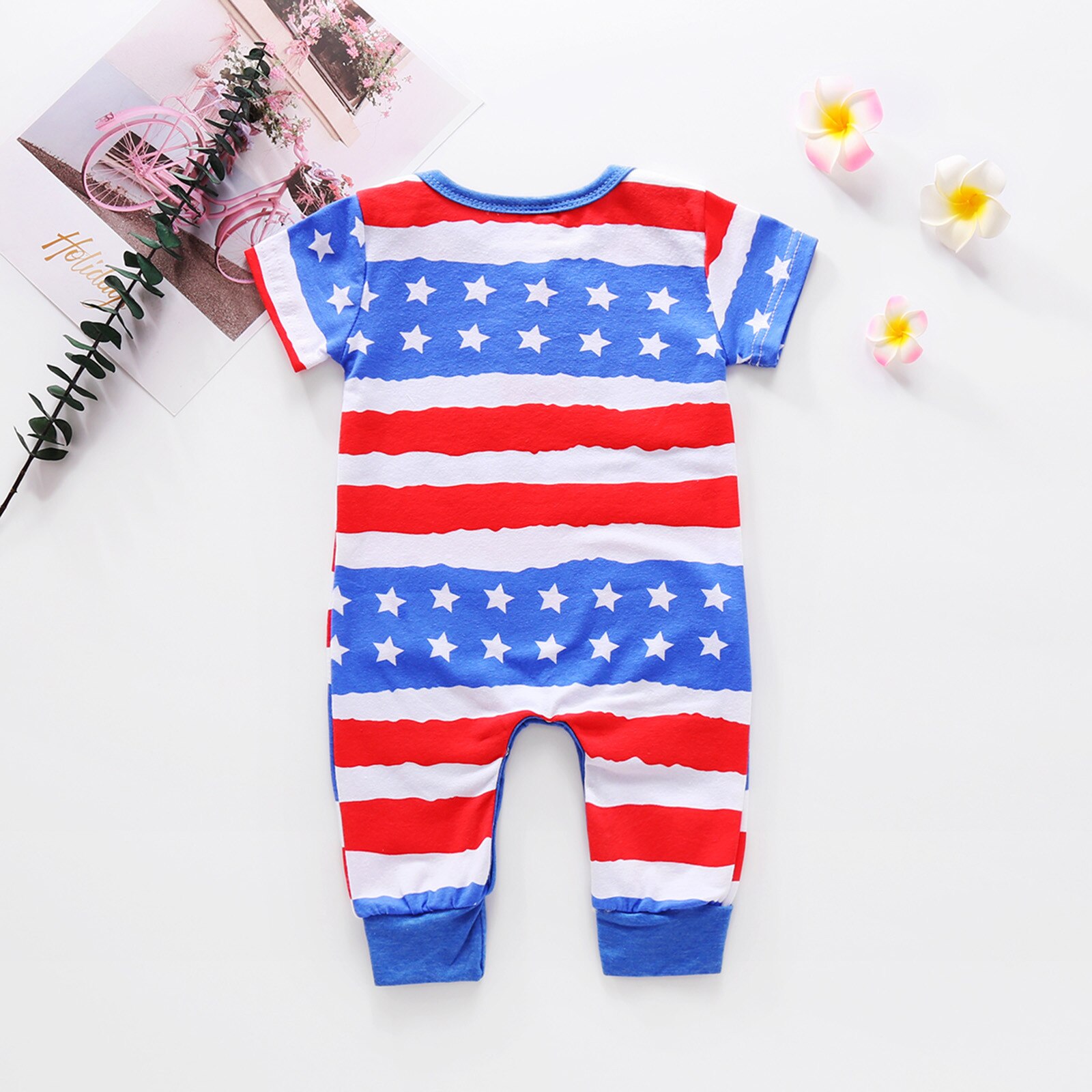 Baby Romper Jumpsuit Korte Mouwen Onafhankelijkheid Dag Ster Streep Baby Baby Jongens Meisjes 4th-of-july Sterren En Gestreepte Gedrukt