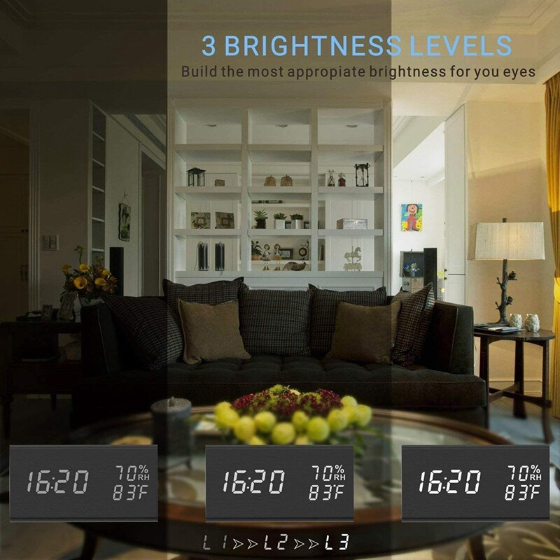 LED Digital Clock Temperature and Humidity Multifunctional Alarm Clock Office Learning Home Voice Controlled Clock