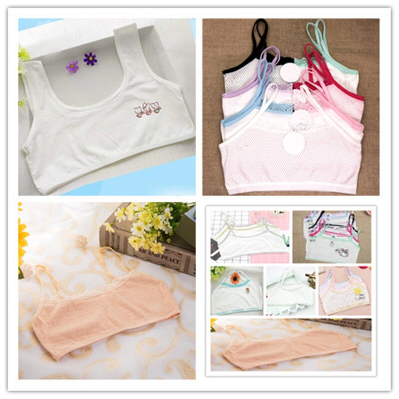 5pc Cotton Lace Bras For Kids Teen Young Girls Training Underwear Thin Cup Child Puberty Bra Teenages Clothes: random style