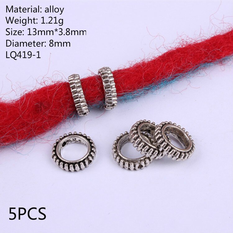 5Pcs Retro Zilver Metaal Haar Vlecht Dread Dreadlock Baard Kralen Ringen Buis Appro 6Mm Binnenste Gat Sieraden Maat 11*9Mm 14 Stijl: NO.1