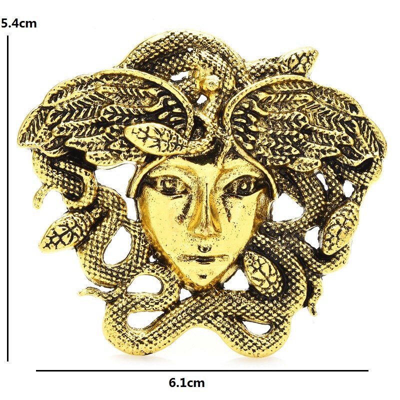 Wuli & Baby Vintage Medusa Broches Vrouwen Mannen 2-Kleur Griekse Mythologie Slang Dame Figuur Party Casual Broche Pins