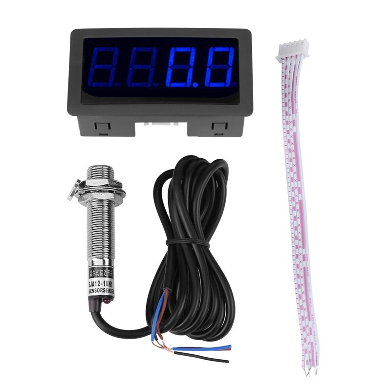 Digital Tach Hour Meter Tachometer 4-Digit Tachometer Hall Switch Sensor RPM Speed Meter 10-9999RPM Blue: Default Title