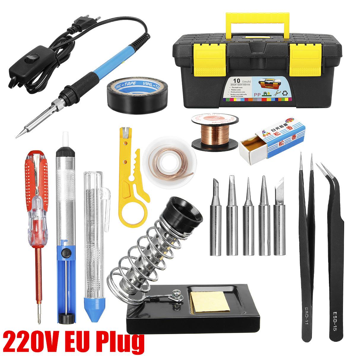 17PCS/Set 60W 110V 220V Soldering Iron Kit Electric Adjustable Temperature Soldering Iron With Soldering Iron Tips Stand Tools: Default Title