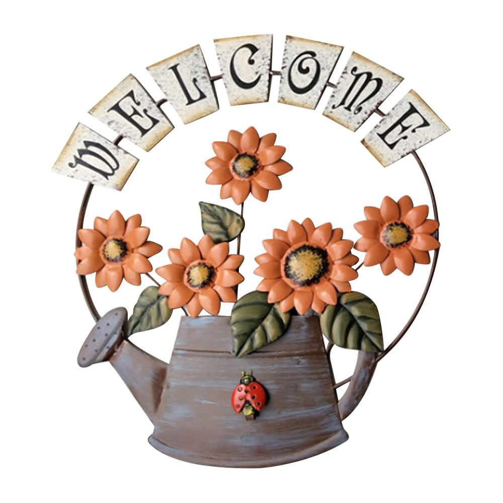 Tuin Thema Vintage Metalen Zonnebloem Welkom Teken Voor Front Deur Opknoping Welkom Muur Plaque Huis Tuin Ornament: Orange