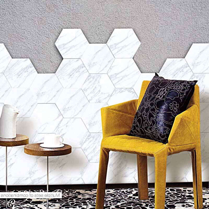 10pcs/set Imitation Marble Hexagonal Tile Stickers Bathroom Kitchen DIY Home Nonslip Floor Tiles Stickers