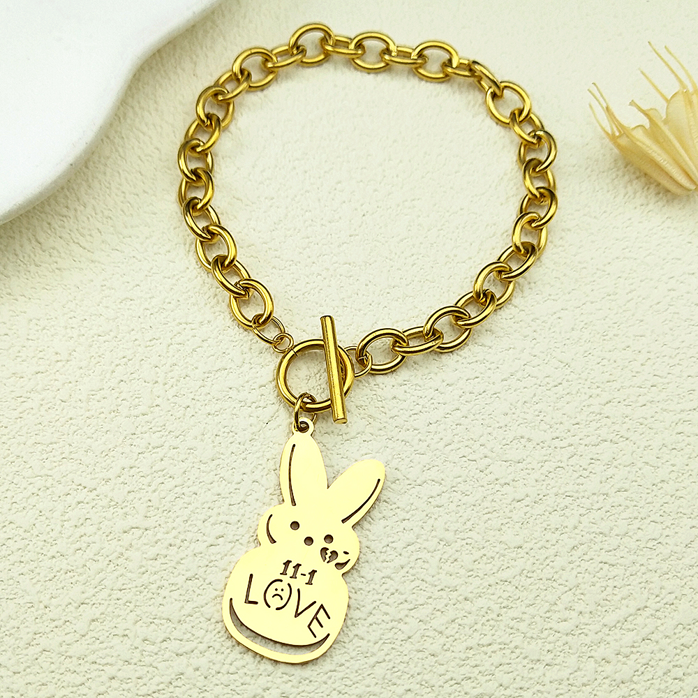 Kpop Lil Peep Rabbit Sad for Love Couple Pendant Necklace for Women Men Stainless Steel Music R.I.P Chain Jewelry Collar Fans: Pure Gold Color