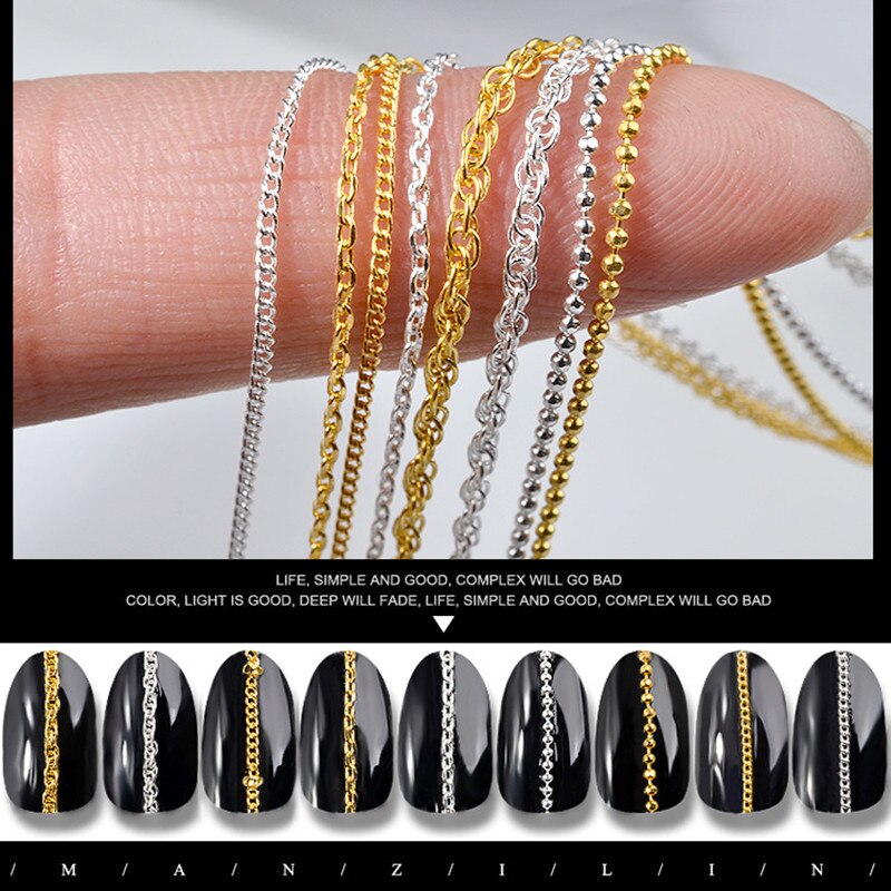 3D Legering Nail Art Decoratie Voor Nagels Superfijne Metalen Nail Chain Onderdelen Gold Nail Decoratie Gereedschap