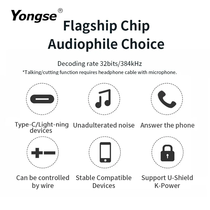 YONGSE Y01 Type-C Light-ning to 3.5mm/4.4mm Chip CX31993 CX31988 C100 Earphone Amplifie Digital Decoder Cable OTG DAC Adapter