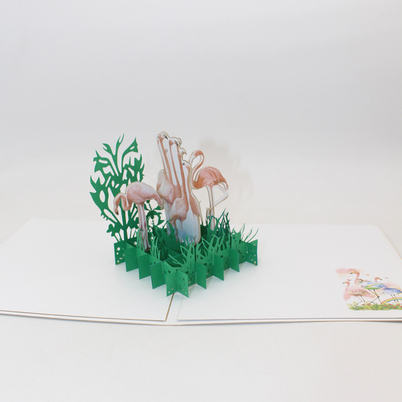 3D Handgemaakte Witte Cover EEN Kudde van Flamingo Papier Wenskaarten Zakelijke Postkaart Verjaardagsfeestje Kerst Creatief Cadeau