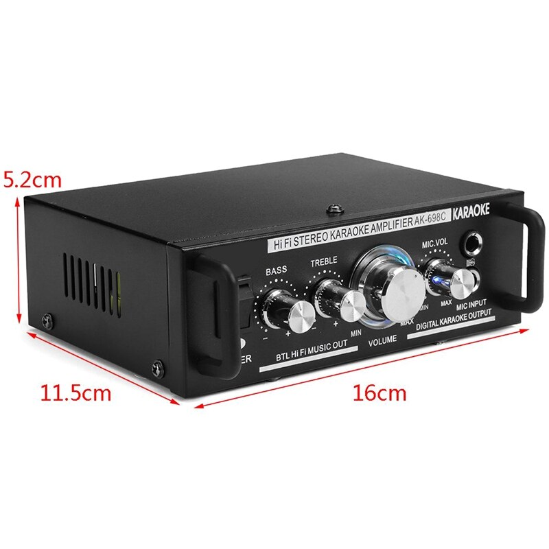 12V/220V 600W 2 Mic Stereo Speaker Mini Auto Home Bass Eindversterker Hifi MP3 Booster AK-698C Eu Plug