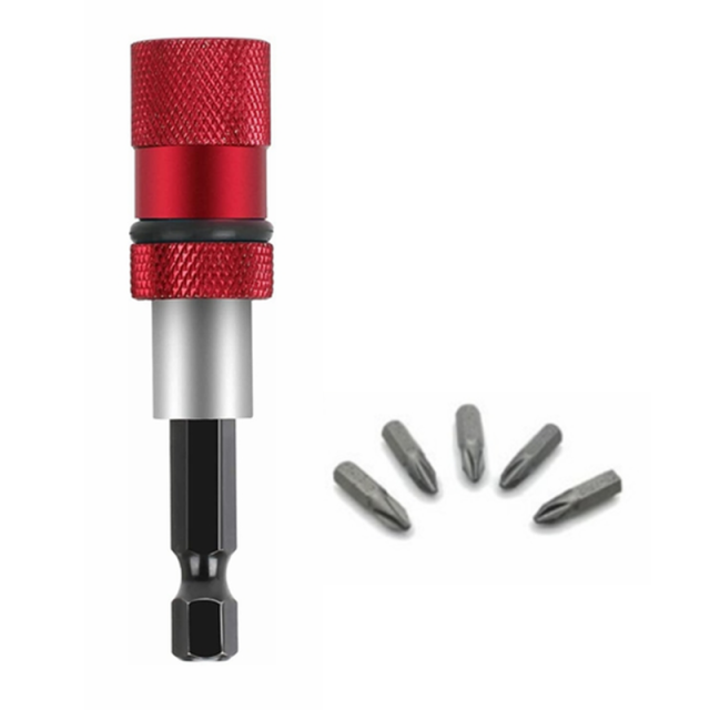 1pcs Adjustable Screw Depth Magnetic Screwdriver Bit Holder 1/4 Inch Hex Driver with 5pcs PH2 Scewdriver Bits 60mm Quick Holder: Red set
