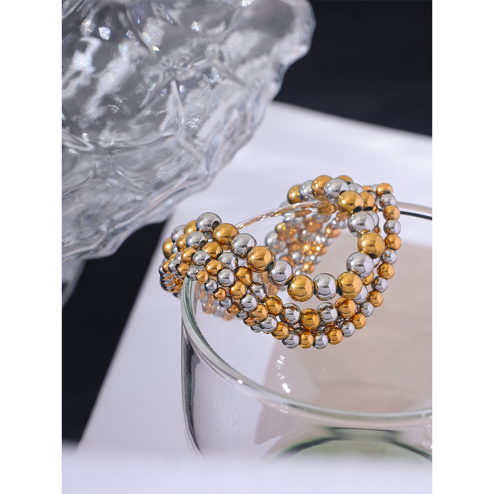 Yhpup 3/4/5/6 MM cuentas de acero inoxidable pulsera elástica hecha a mano diaria brazalete impermeable muñeca al por mayor joyería de Color dorado para hombres