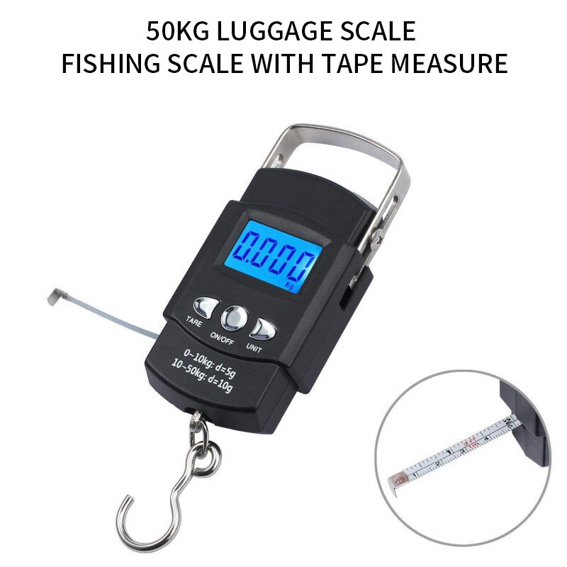 50kg/110lb Digital Fish Scale Electronic Scale Portable Express Luggage Weight Hanging Scale with 1m Measuring Tape