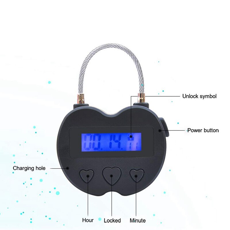 Smart tidlås lcd-display tidslås multifunktionell elektronisk timer, vattentät usb uppladdningsbart tillfälligt timerhänglås