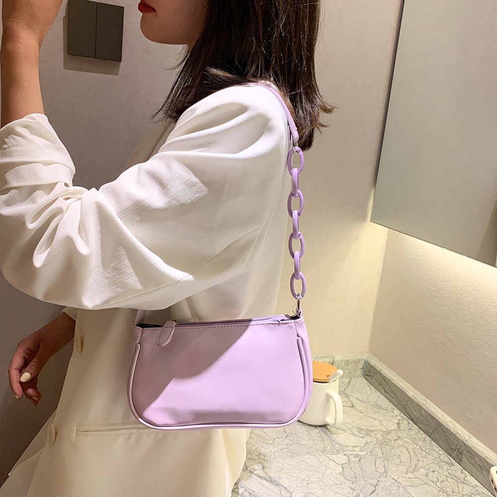Chic femmes chaîne sous les bras sacs à bandoulière Texture classique solide fourre-tout décontractés petits sacs à main