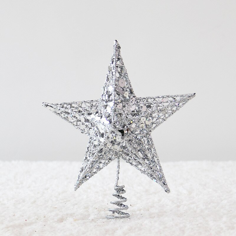 Décoration de sapin de noël en fer forgé, décoration scintillante, étoile à cinq branches: 15X20cm-silver