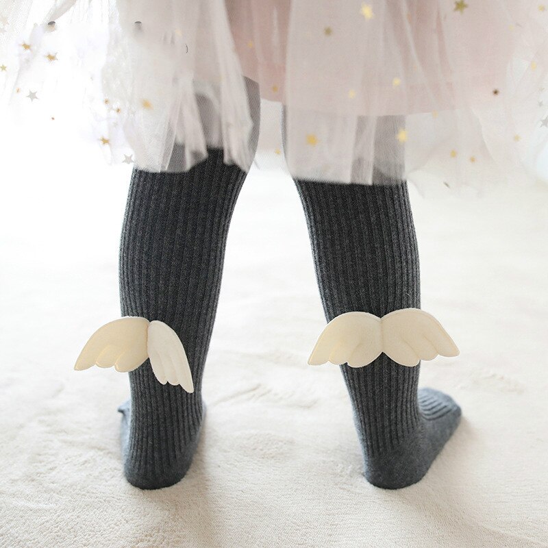 Spring Autumn Baby girls Lovely Cotton Angel Pantyhose Toddler infant Kids Soft Warm Ribbed Knee High Long Tights For Girl 6-24M