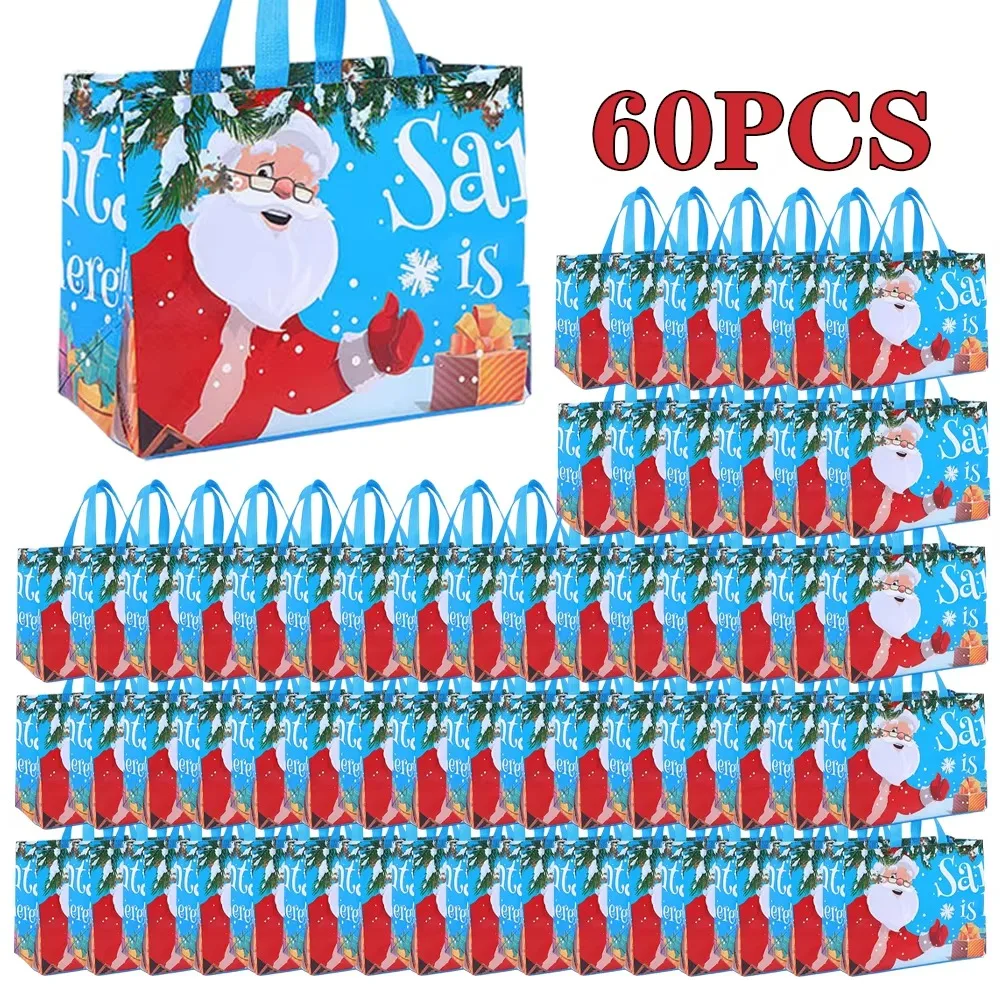 10-60PCS Christmas Tote Bag Santa Elk Snowflake Bags Non-woven Waterproof Printed Bags Thickened Decor Supplies: XL / GRAY