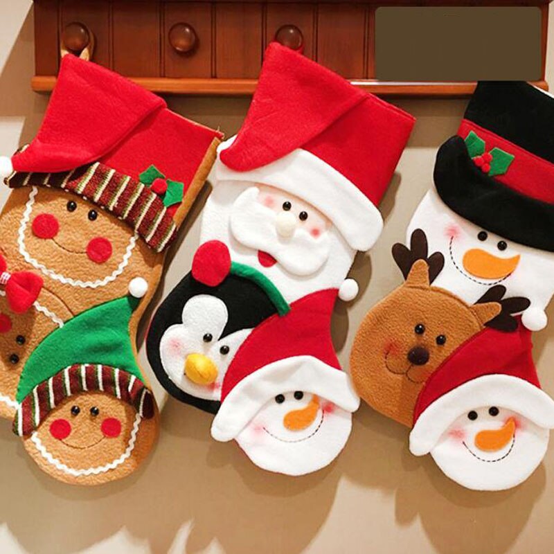 1 stks/partij Kerst Kousen Grote Maat Candy Houders Bags Sneeuwpop Kerstman Festival Hanger Ornamenten Voor Thuis December