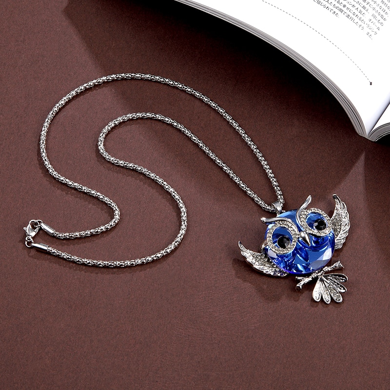 ketting dames sieraden klassieke hanger crystal uil ketting lange zilveren ketting animal ketting en hanger