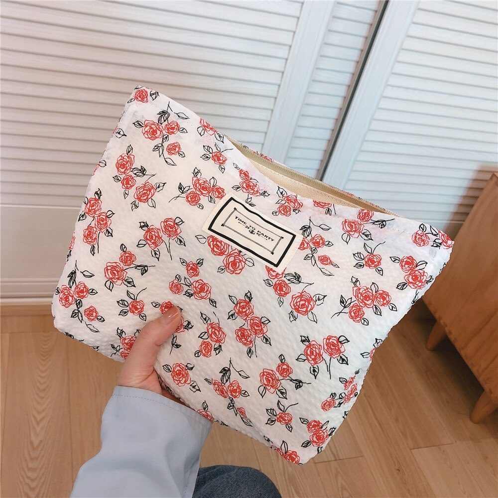 Bolsa de cosméticos de tela de algodón para mujer, bolso de mano Retro Floral, organizador de viaje, neceser de belleza, almacenamiento de maquillaje