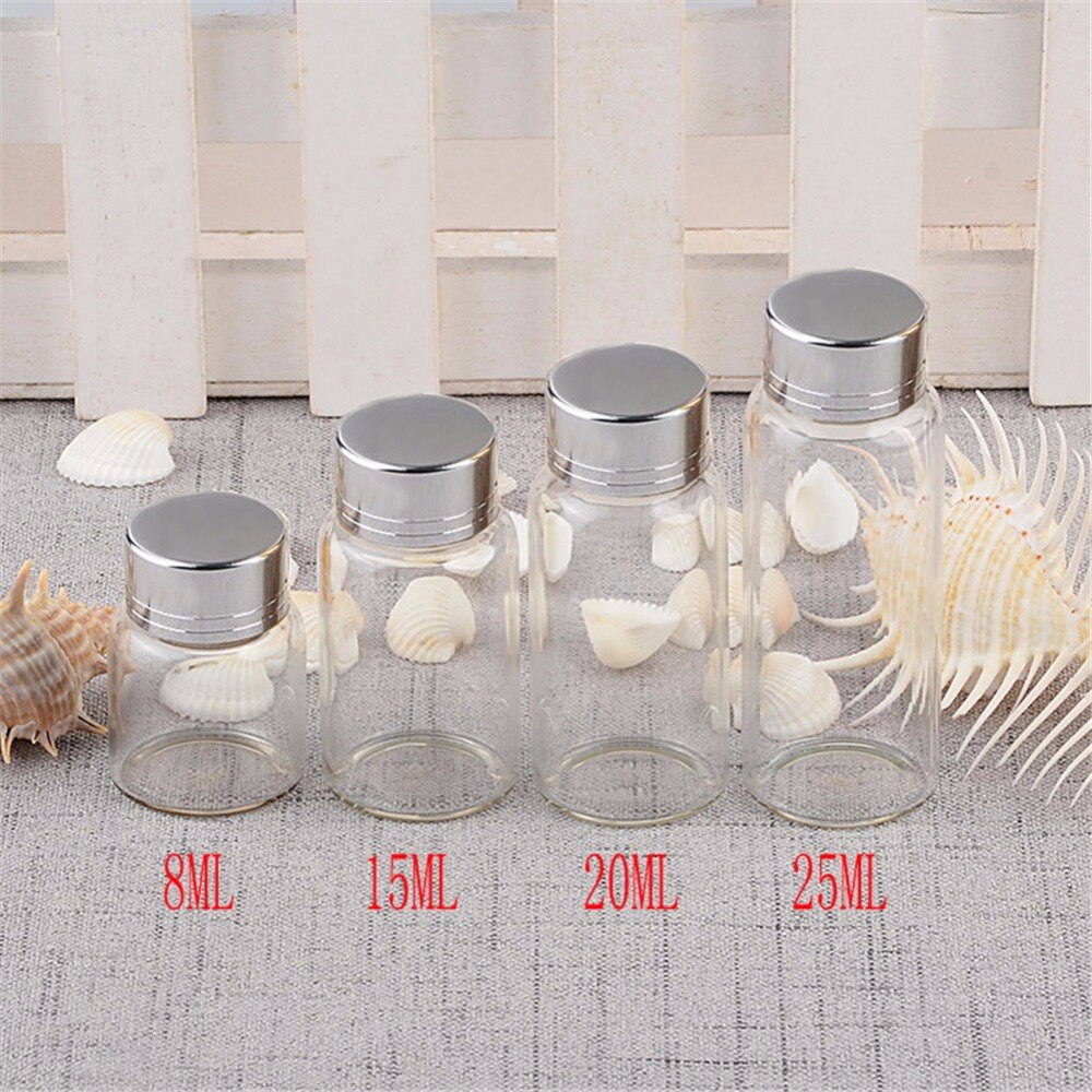 12 stuks 8ml 15ml 20ml 25ml mini glazen flesjes met zilveren draaideksel glazen flessen schroefdoppen glazen potten