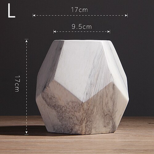 1pc Modern White Marbled Vase Geometric Shaped White Ceramic Flower Vase Desk Tabletop Holder Home Office Decoration: Large