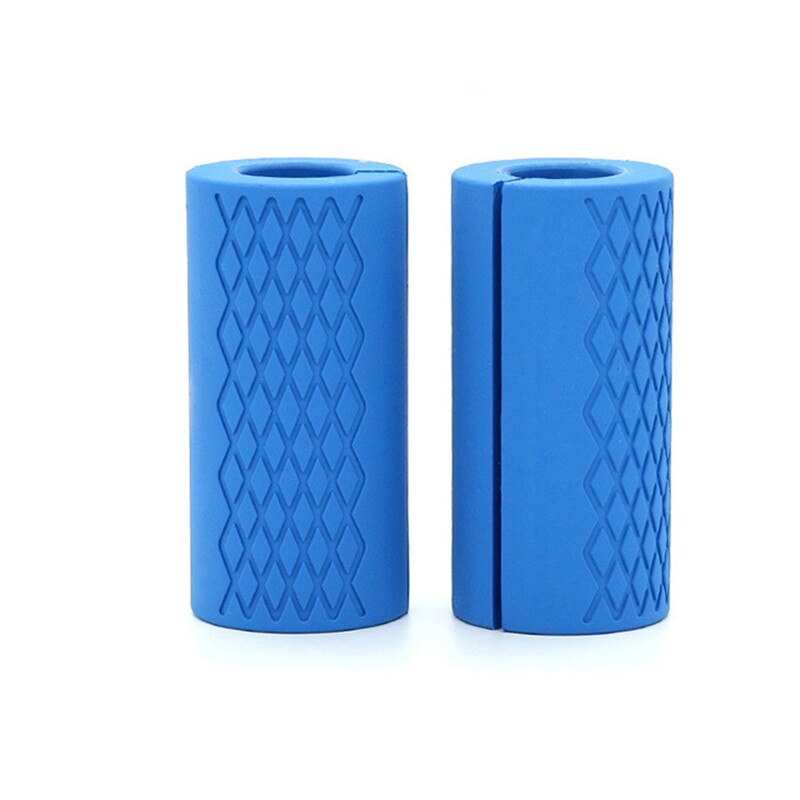 Weightlifting Barbell Grip Fitness Thick Dumbbell Bar Handle Pull Up Support Silicon Anti-Slip Protect Pad For Body Building Men: Blue( 1 Pair ) / 12.5cmX2.5cm