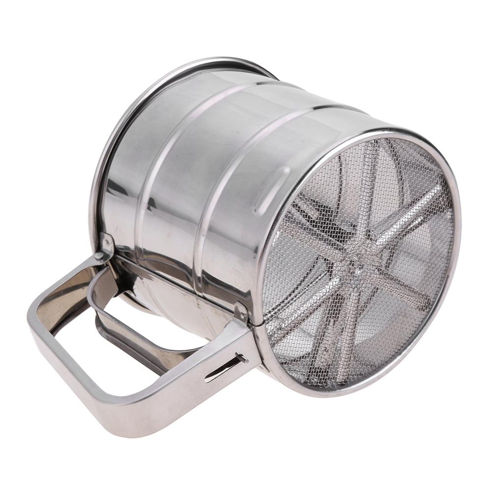 Mezclador de harinas manual de acero inoxidable, taza tamizadora de malla, herramienta para hornear azúcar glaseado, prensado a mano, utensilios para hornear