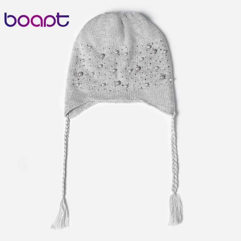 Kinderwintermuts met strass parel muts winter warme wollen uitverkoop gebreide muts kleine vlecht kind schattig meisje baby muts