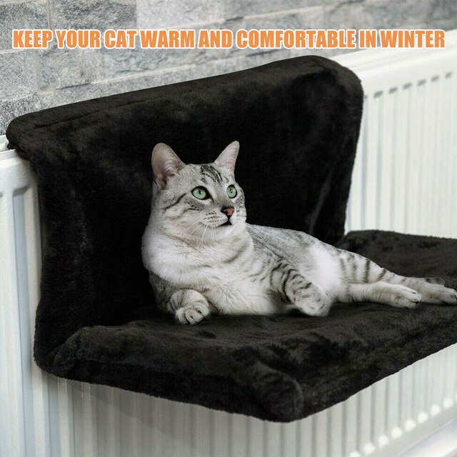 Lit radiateur de luxe pour chat et chat, lit suspendu pour animaux de compagnie, panier en polaire, hamac, cadre en métal et fer: Black