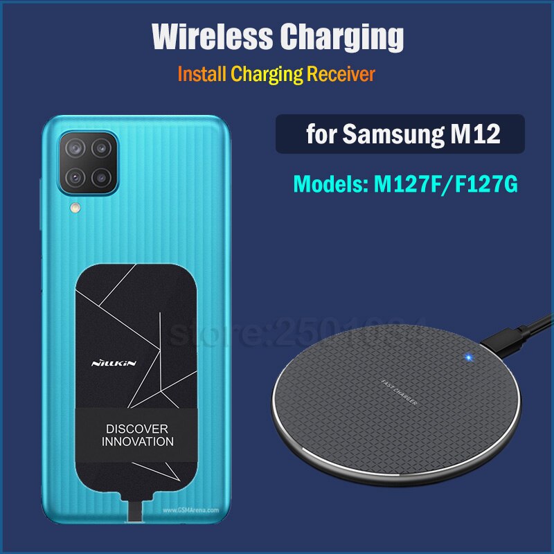 Draadloos Opladen Voor Samsung Galaxy M12 6.5 ''M127F F127G Draadloze Oplader Nillkin Qi Ontvanger USB-C Opladen Adapter Case