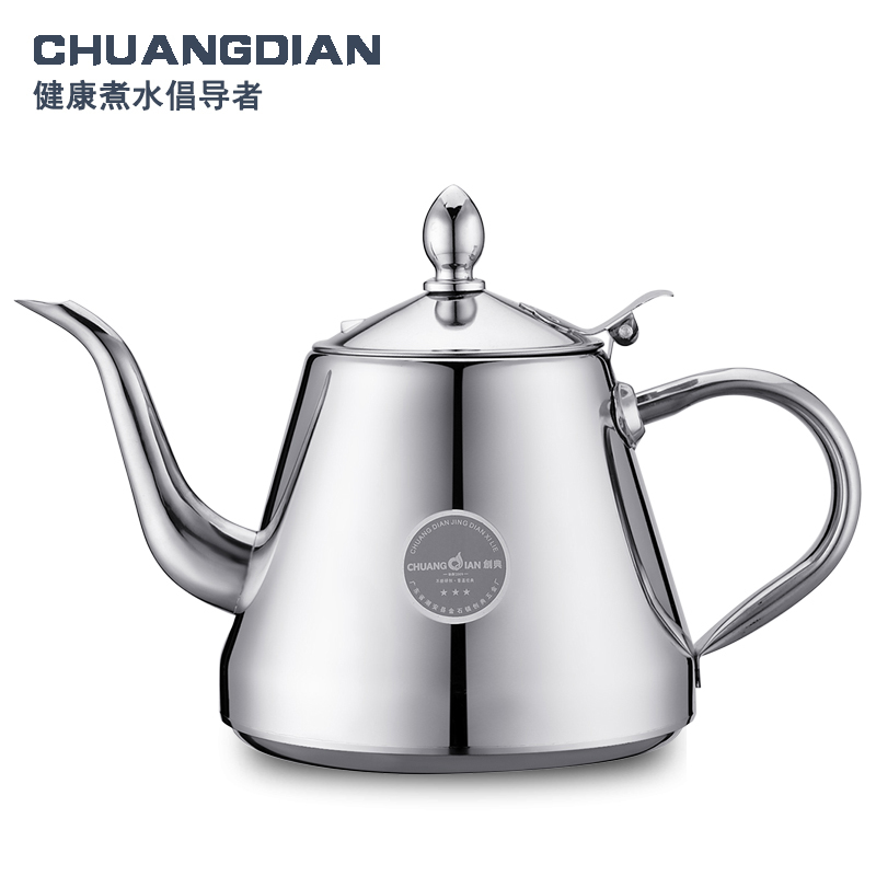 Stainless steel teapot water kettle tea set electromagnetic stove flat bottom thickened kettle pot 1.3L: 2