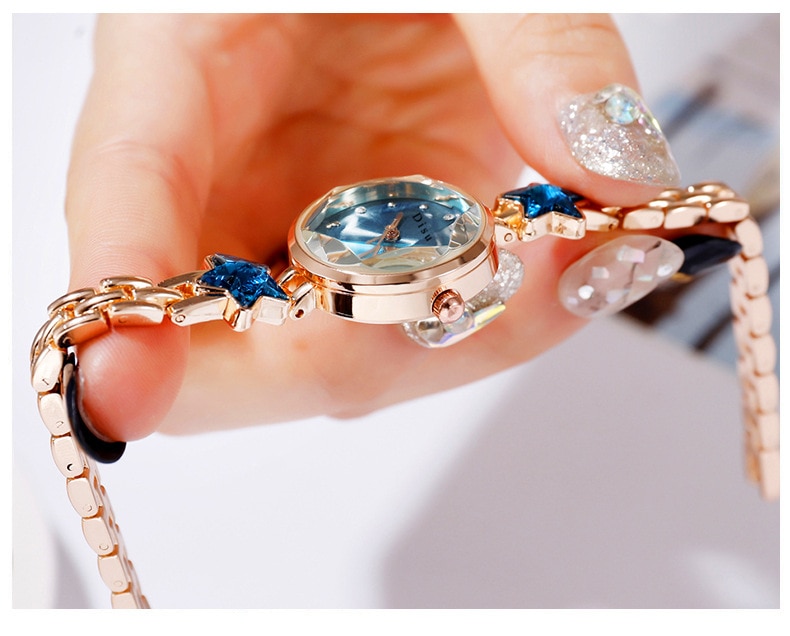 Montre-bracelet à quartz pour femmes, bracelet chaîne étoiles, montre habillée pour dames, montres pour dames, montres pour femmes, montre-bracelet en or rose