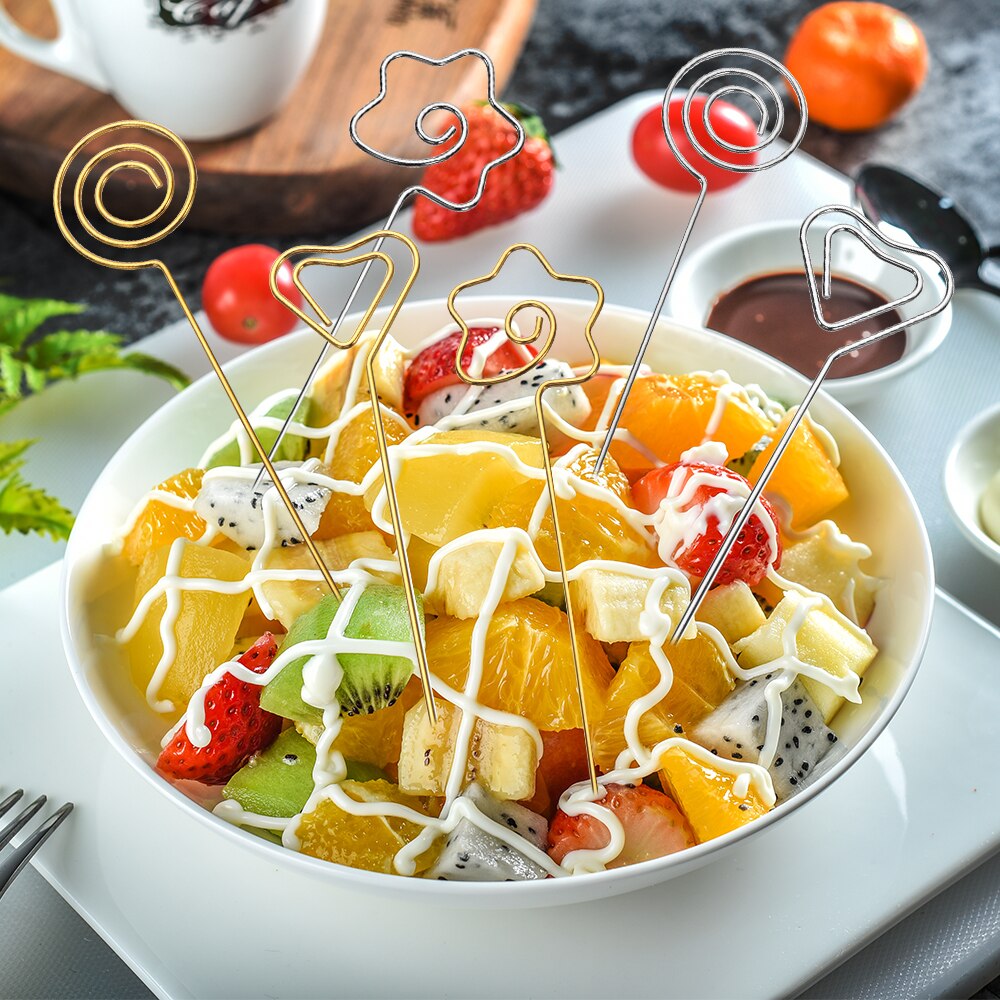 2PCS Heart/Round/Stars Reusable Stainless Steel Fruits Toothpicks Metal Cocktail Picks Skewers Garnish Picks Table Decor