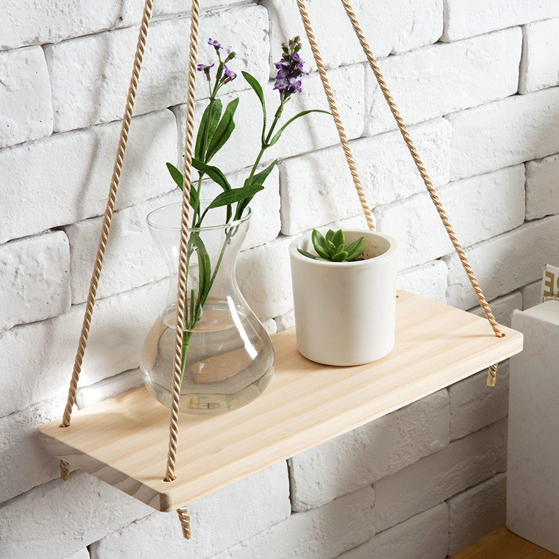 Columpio de madera de primera para colgar, estante flotante montado en la pared, maceta para plantas, decoración interior y exterior, Simple, 1 unidad