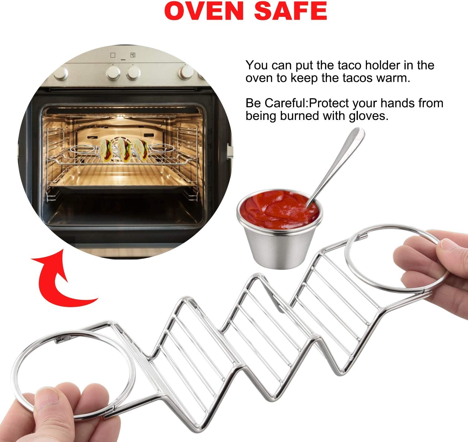 Stainless Steel Wave Shape Taco Holders Slots Kitchen Tableware Mexican Food Rack Double-Sided Seasoning Cups for Restaurant